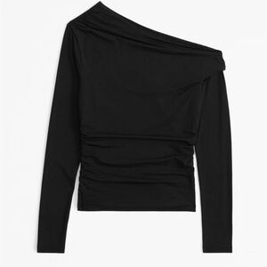 NWT Abercrombie & Fitch Charcoal Black Long Sleeve One Shoulder Top Size S